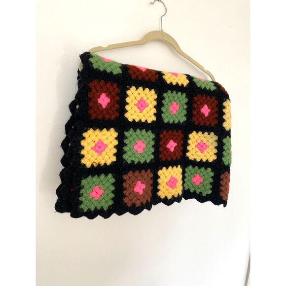 VTG Handmade Granny Square Afghan Crochet Roseanne Knit Throw Blanket 48"x35" - Picture 2 of 5